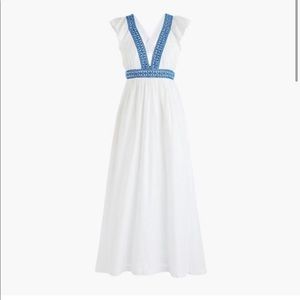 J. Crew Blue & White Embroidered Ruffle Maxi Dress brand new with the tag on.